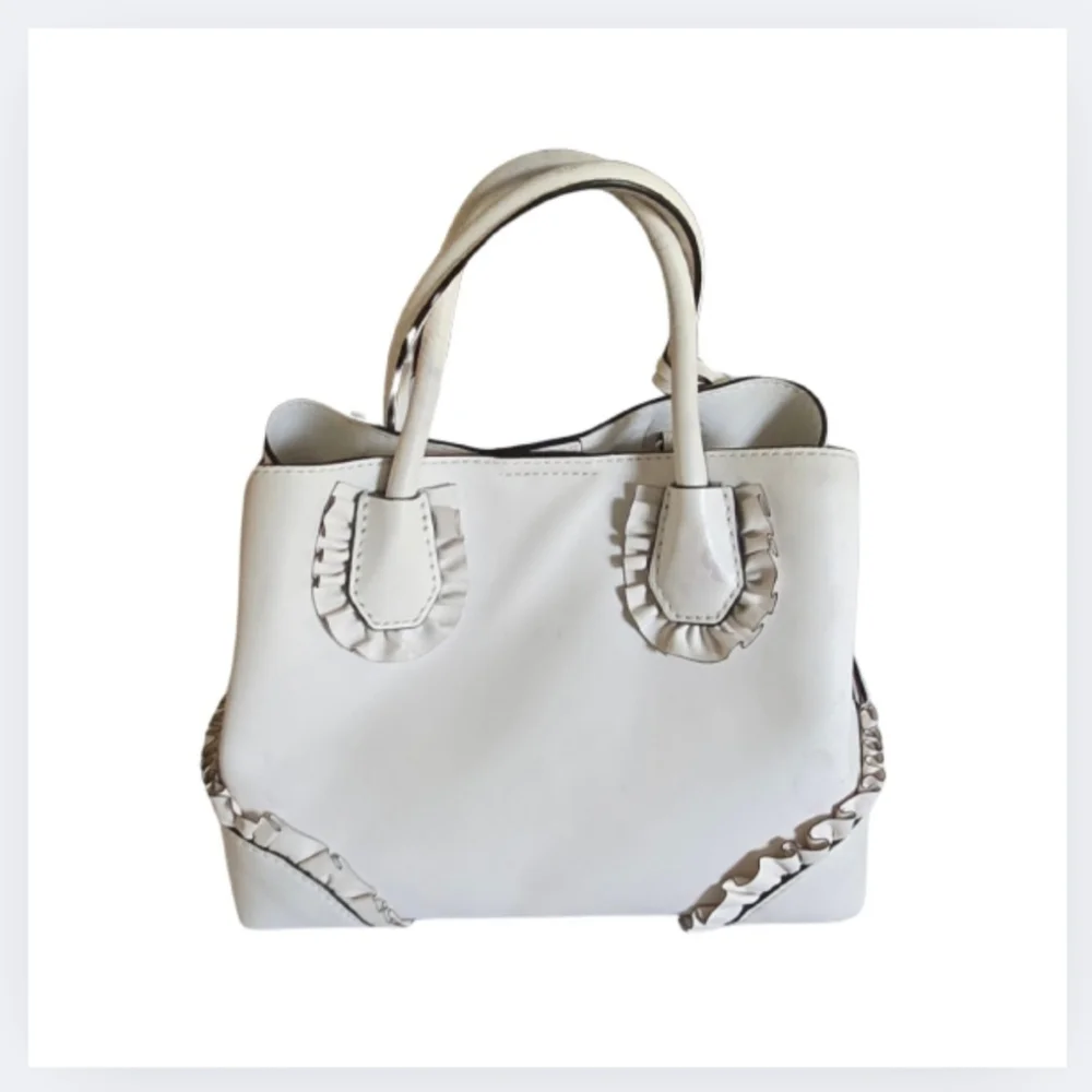 Michael Michael Kors Mercer Gallery Bag Ruffled White Leather Satchel Purse - Picture 5 of 16